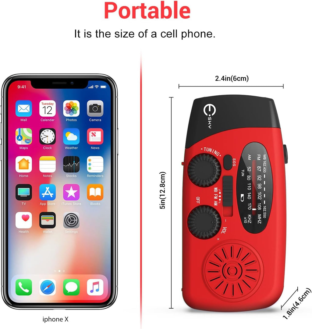 Emergency Hand Crank Radio with 3 LED Flashlight, AM/FM/NOAA Portable Weather Radio with 2000Mah Power Bank Phone Charger, Solar Powered USB Charged Radio for Indoor Outdoor Camping, SOS Alarm